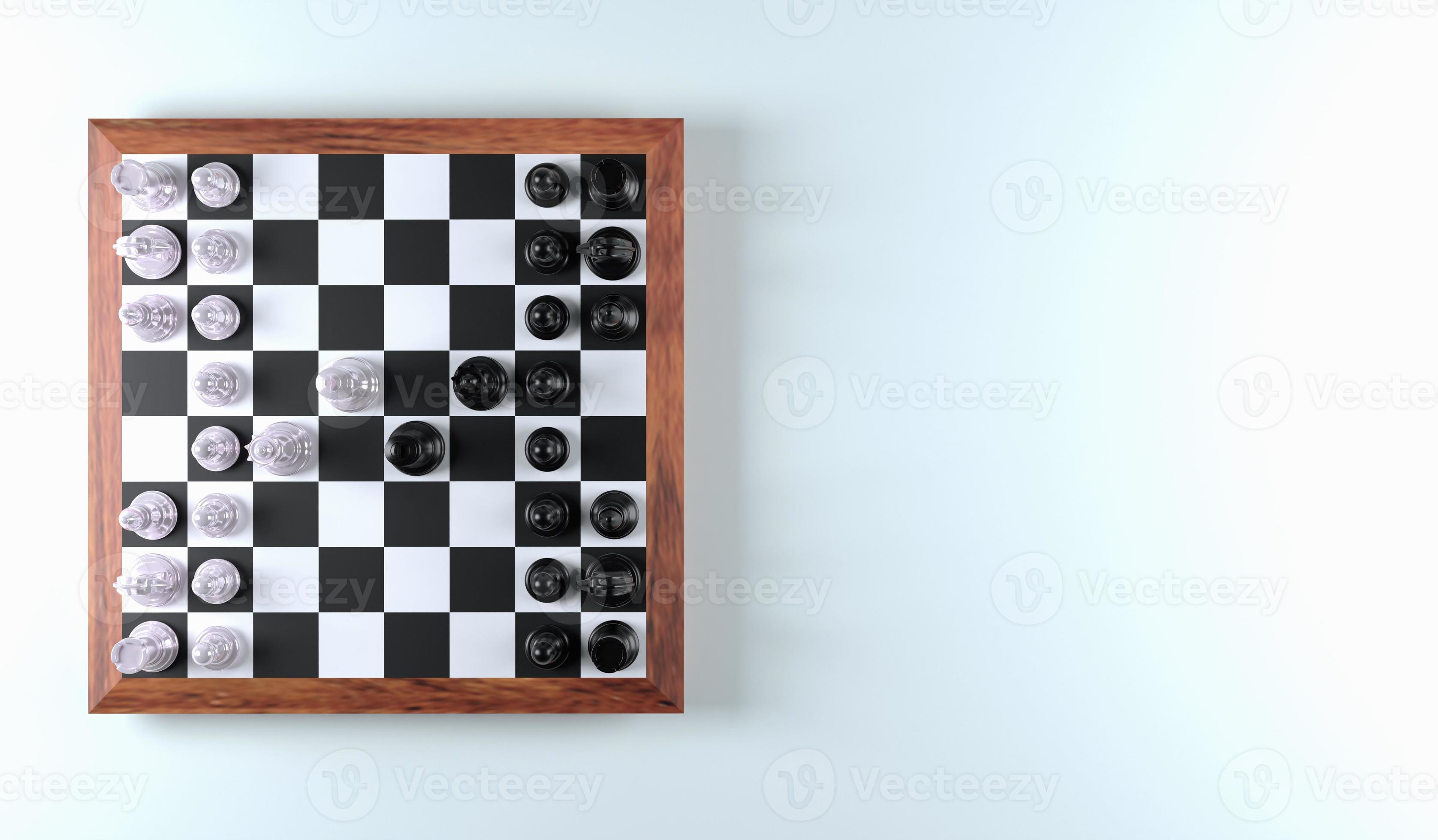3D top view chess board game lineup and space black background for copy