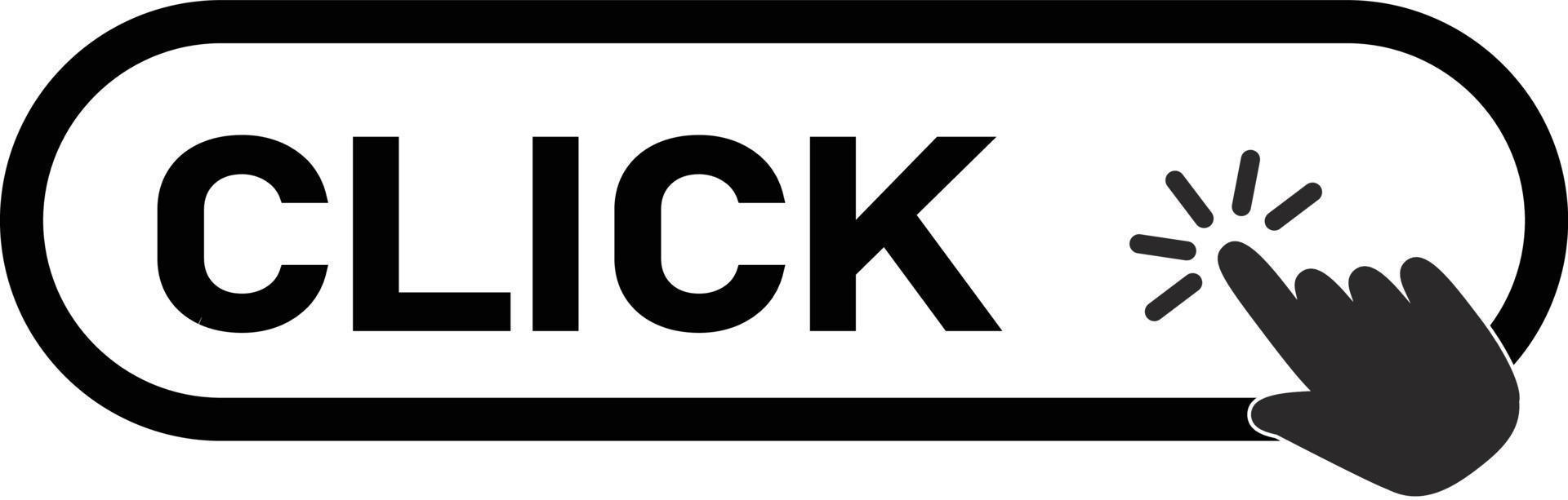 click here button with hand icon on white background. flat style. click