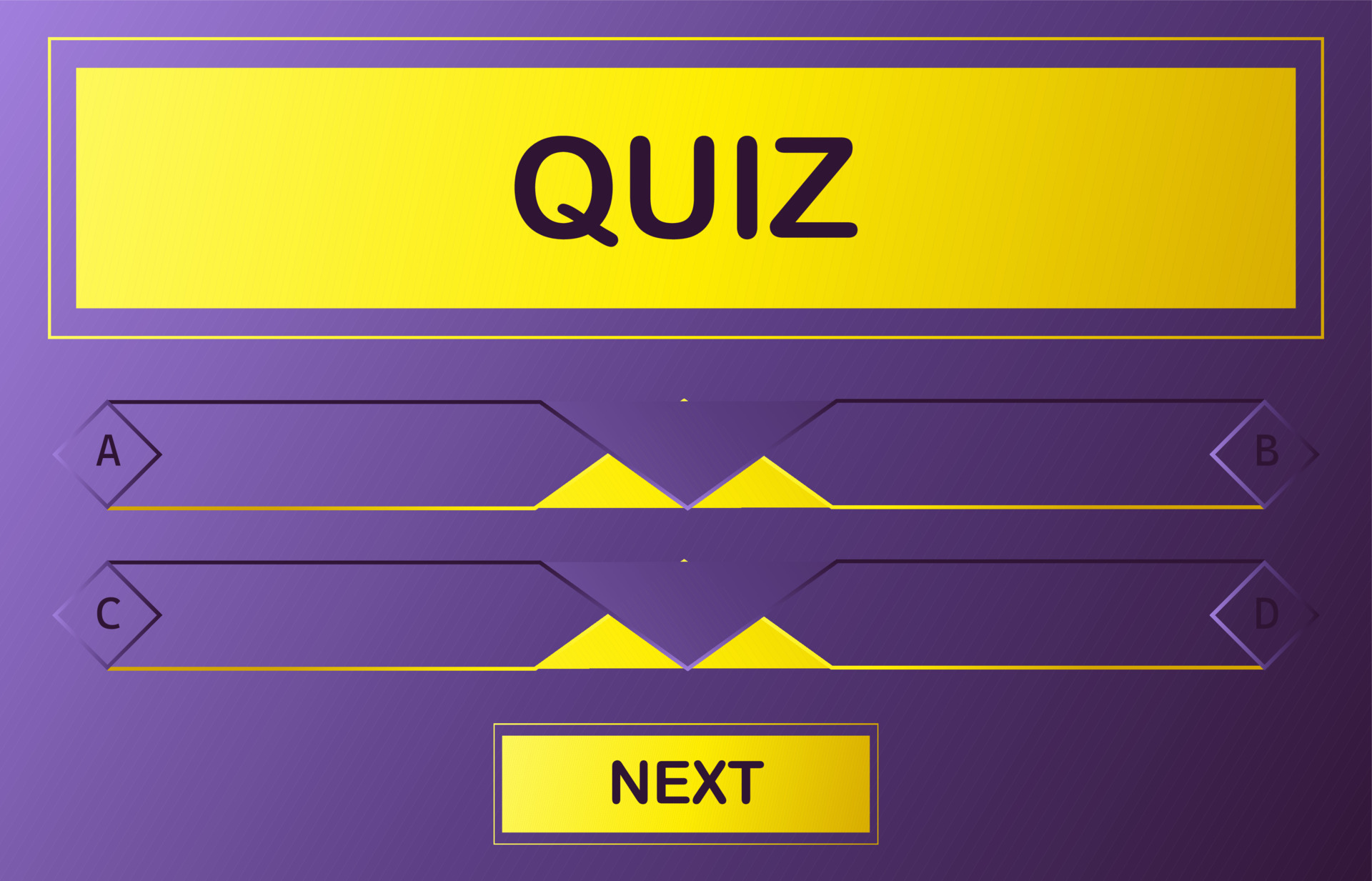 Vector layout of the quiz question with choice of text menu. Gradient