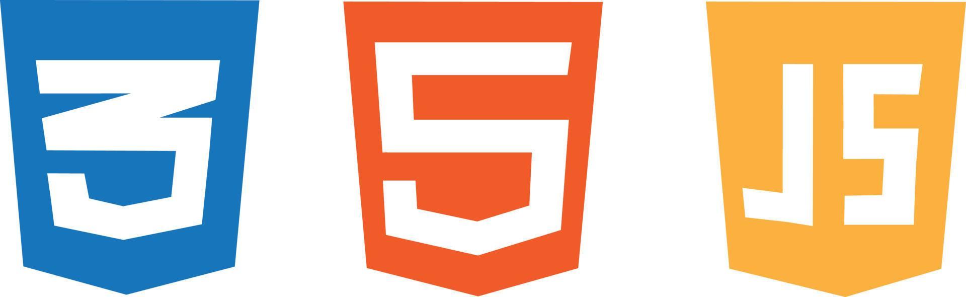 HTML5 CSS3 JS icon set.  development logo icon set of html, css and javascript, programming