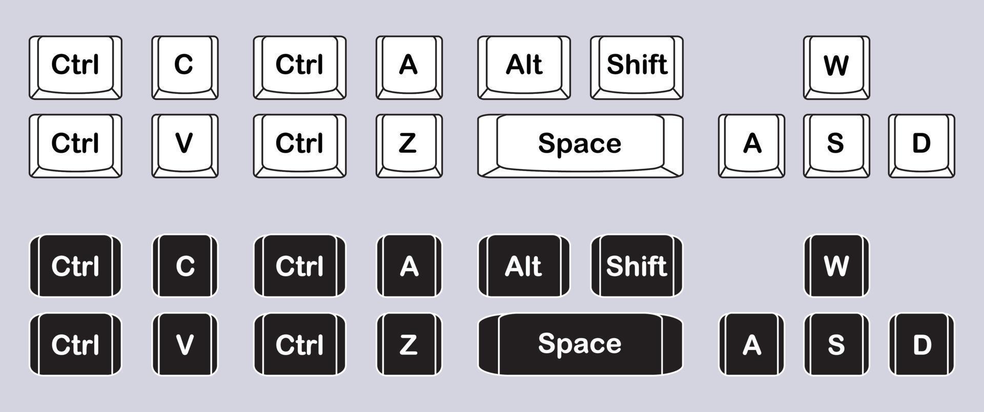 Set of Computer Key Combinations. Command Set Icons. Computer Keyboard