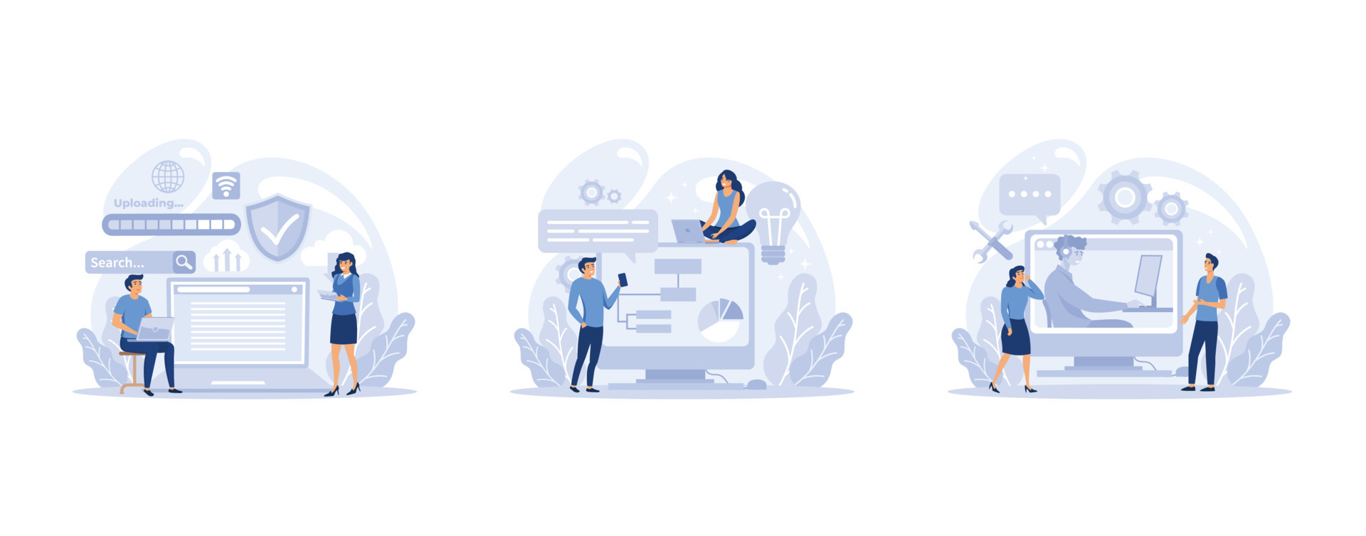 IT profession set. Programmer write software and create code for