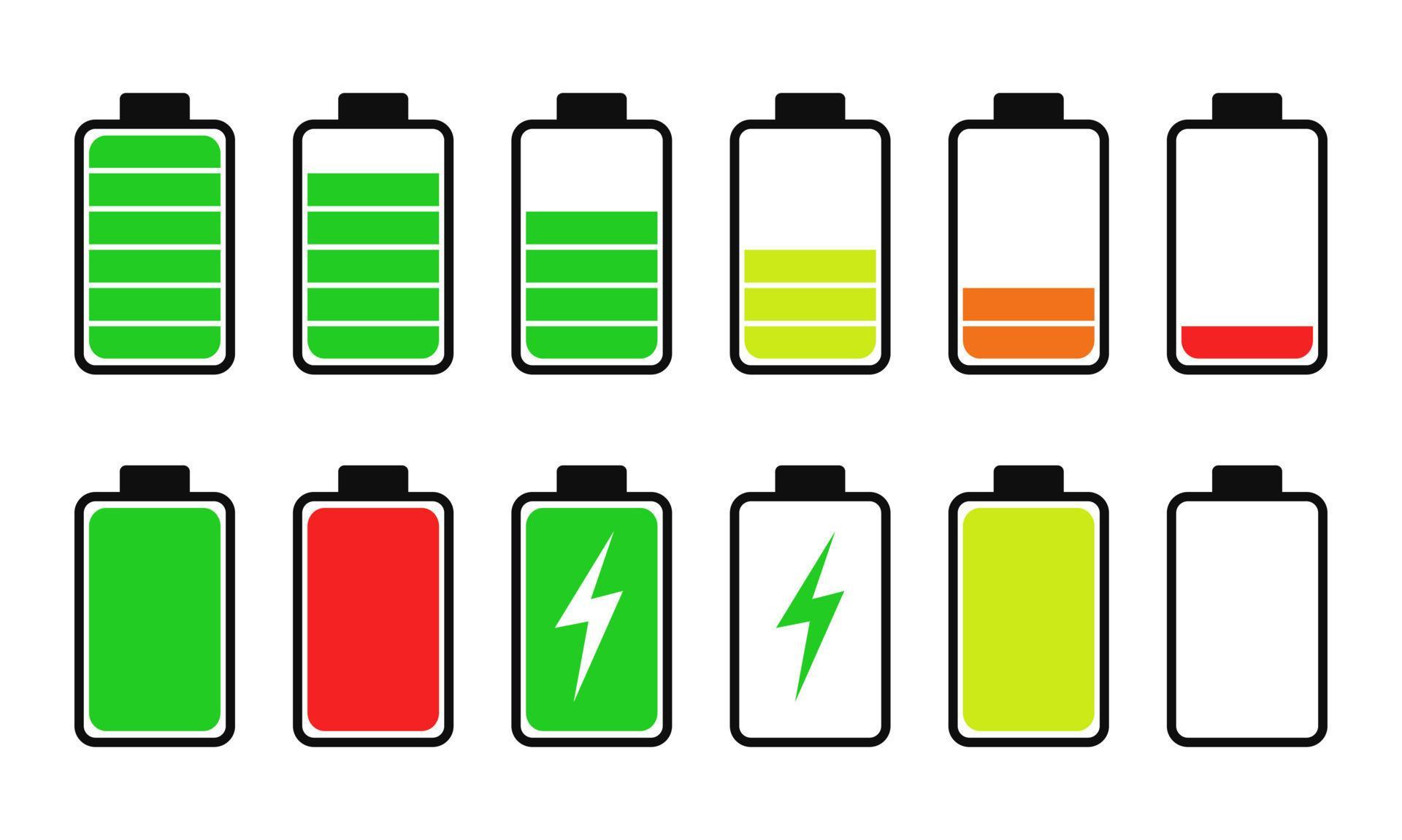 Battery charge status set. Collection icon phone battery energy levels