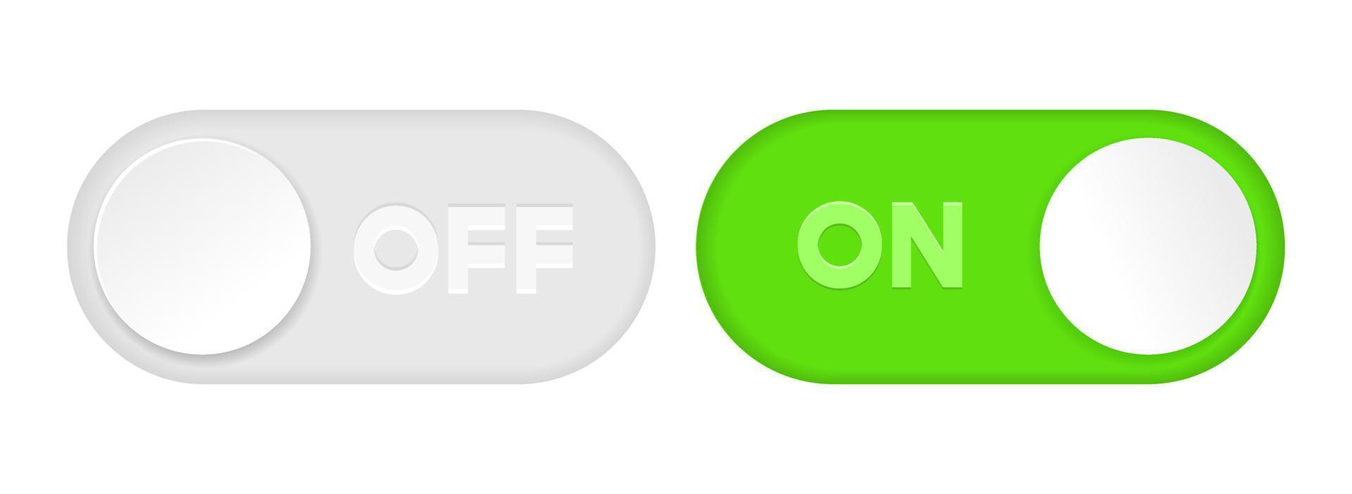 On and Off toggle switch icons. Switch toggle buttons ON OFF. Material