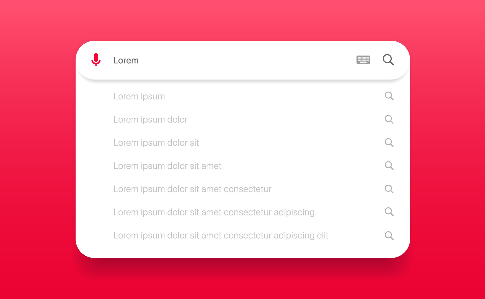 Search Bar with suggestions for UI UX design and web site. Search Address and navigation bar
