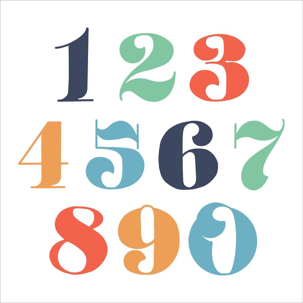 set of numbers and numbers in lettering style. font for mathematics