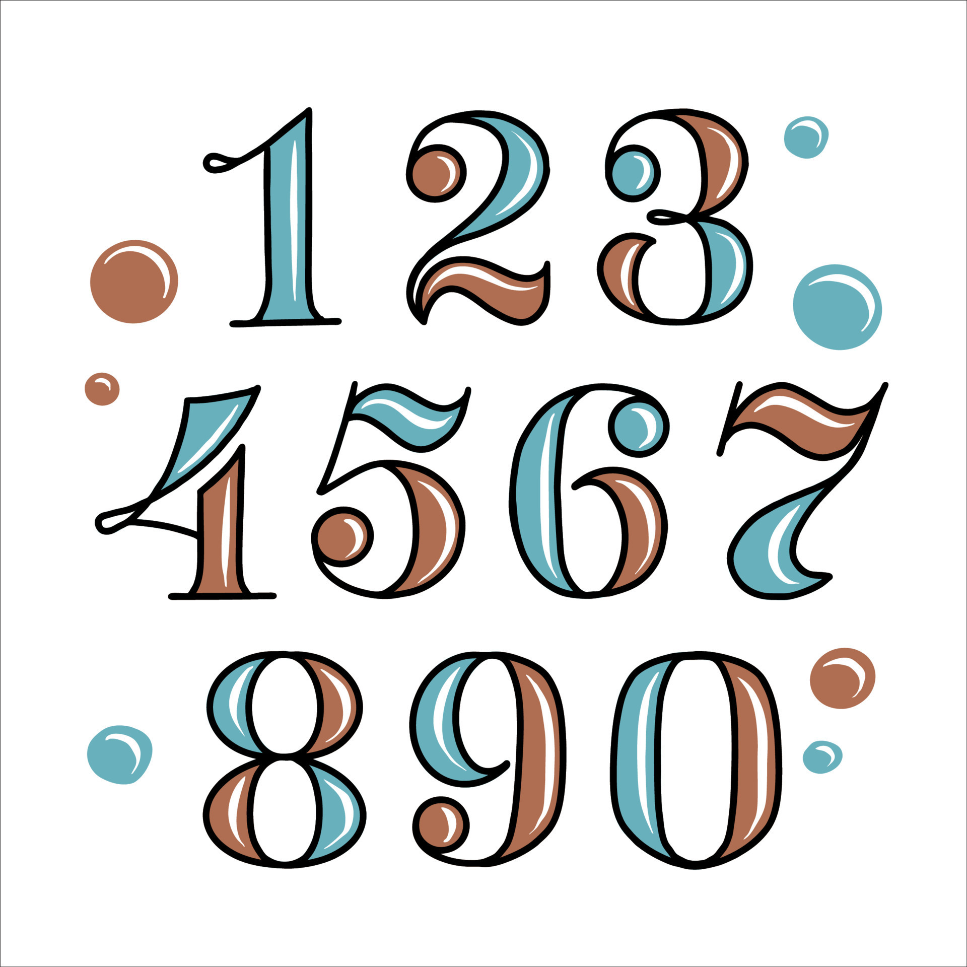 set of numbers and numbers in lettering style. font for mathematics