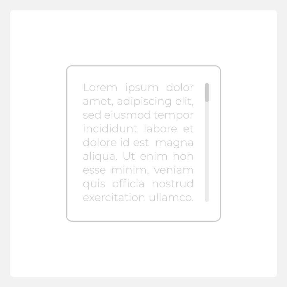 Text field with scrollbar UI element template. Editable isolated vector