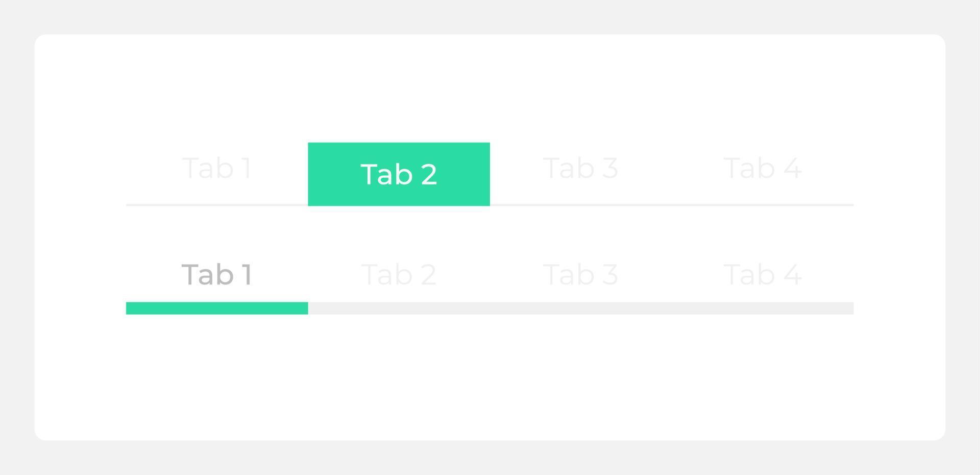 Tab bar menu UI elements kit. Content sections isolated vector