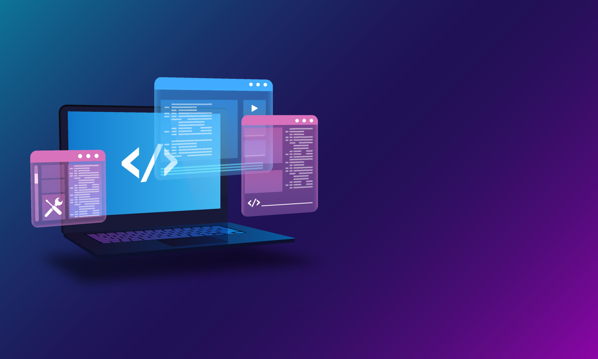  Development, Programming and Code Testing UI Concept with Laptop