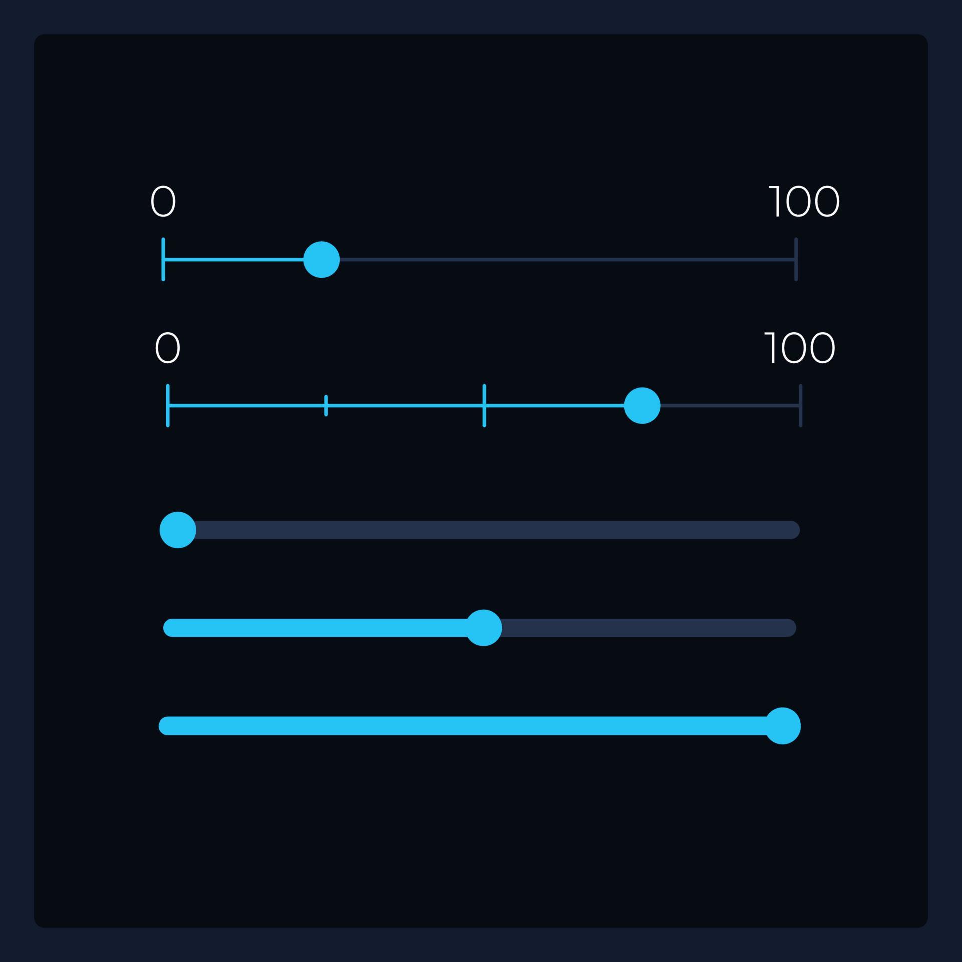 Track bar UI elements kit. Sliding scale. Setting value isolated vector