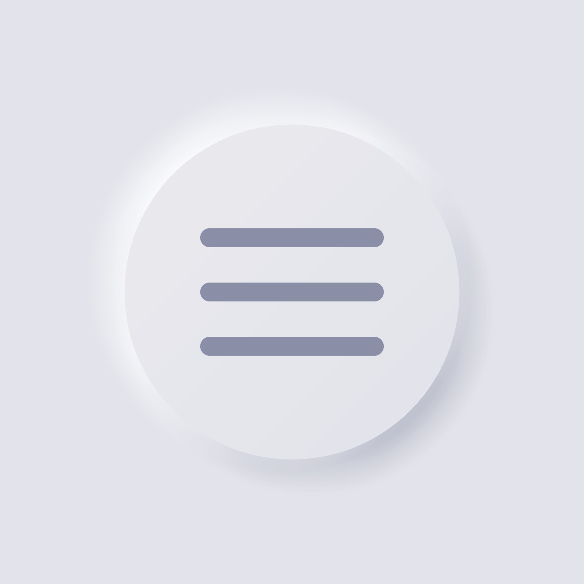 Three bar line menu Icon, White Neumorphism soft UI Design for 