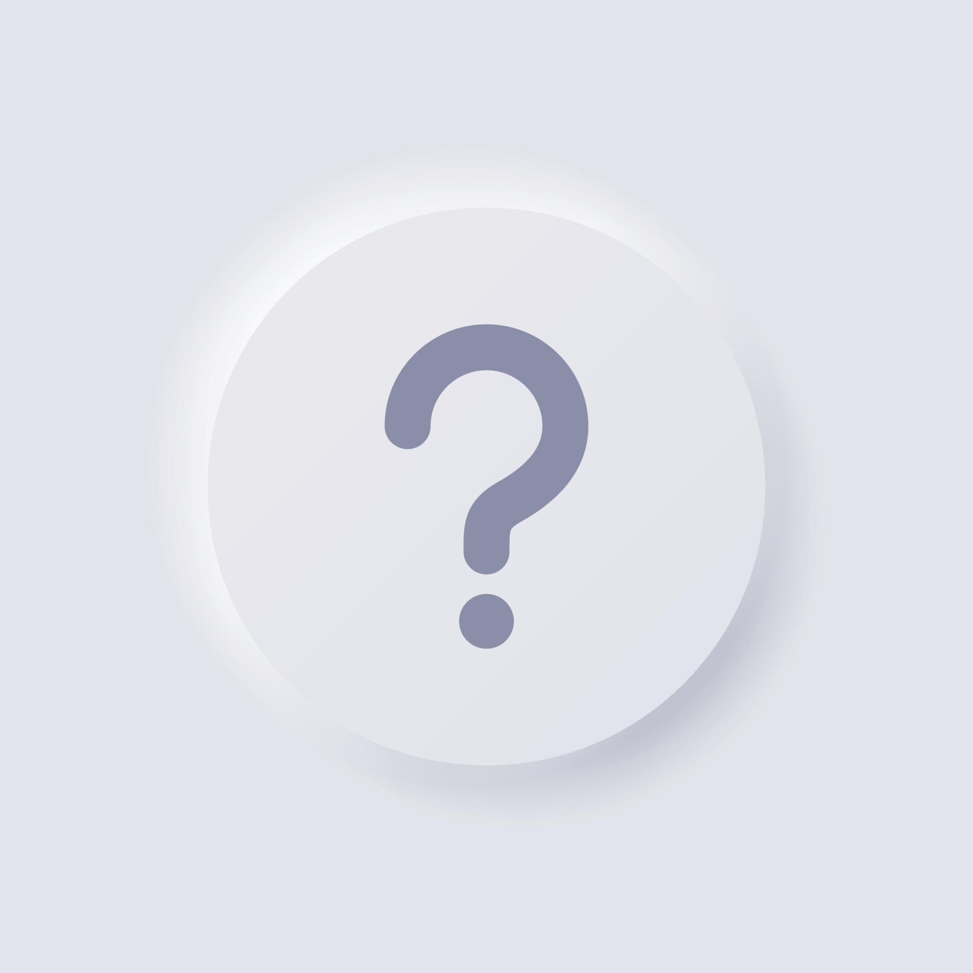 Question mark button icon, White Neumorphism soft UI Design for 