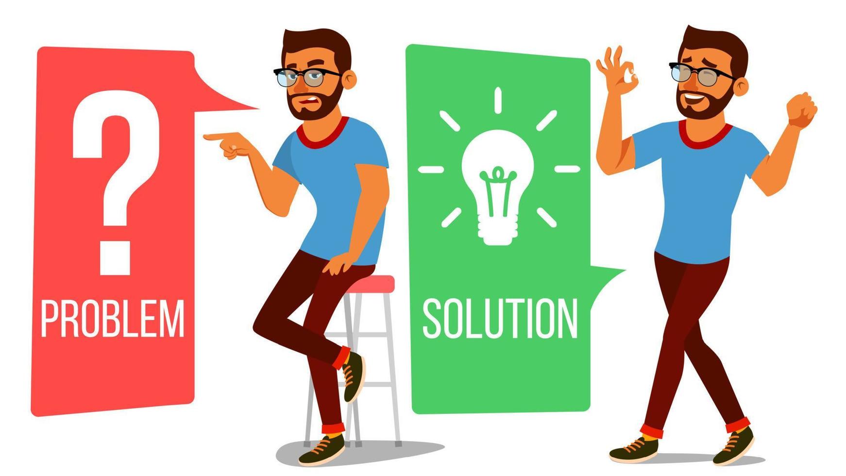 Man Solving Problem Vector. Problem Solution, Secret Discovery. Career