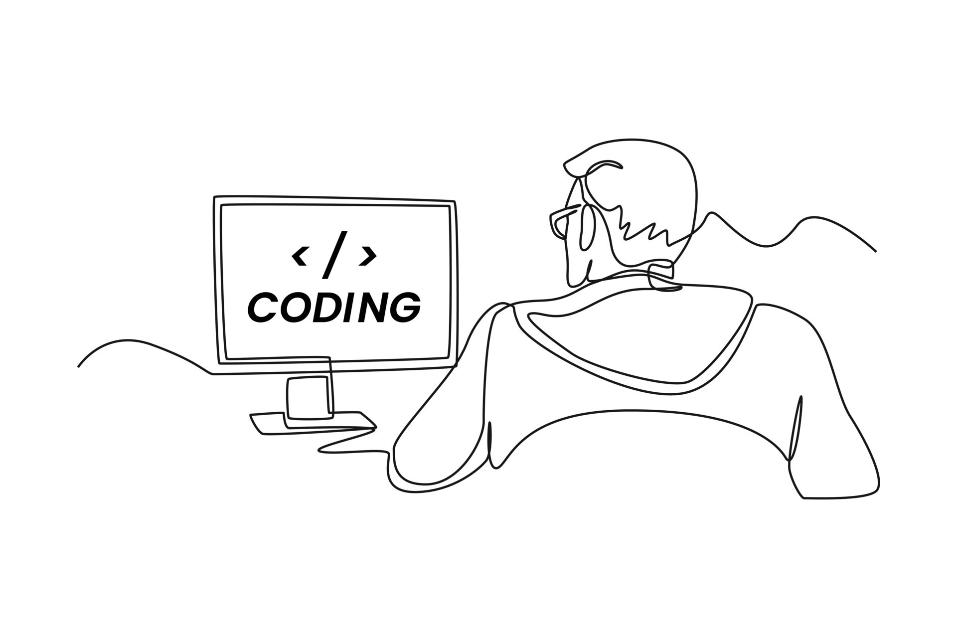 Single one line drawing Programmers or developers make programming