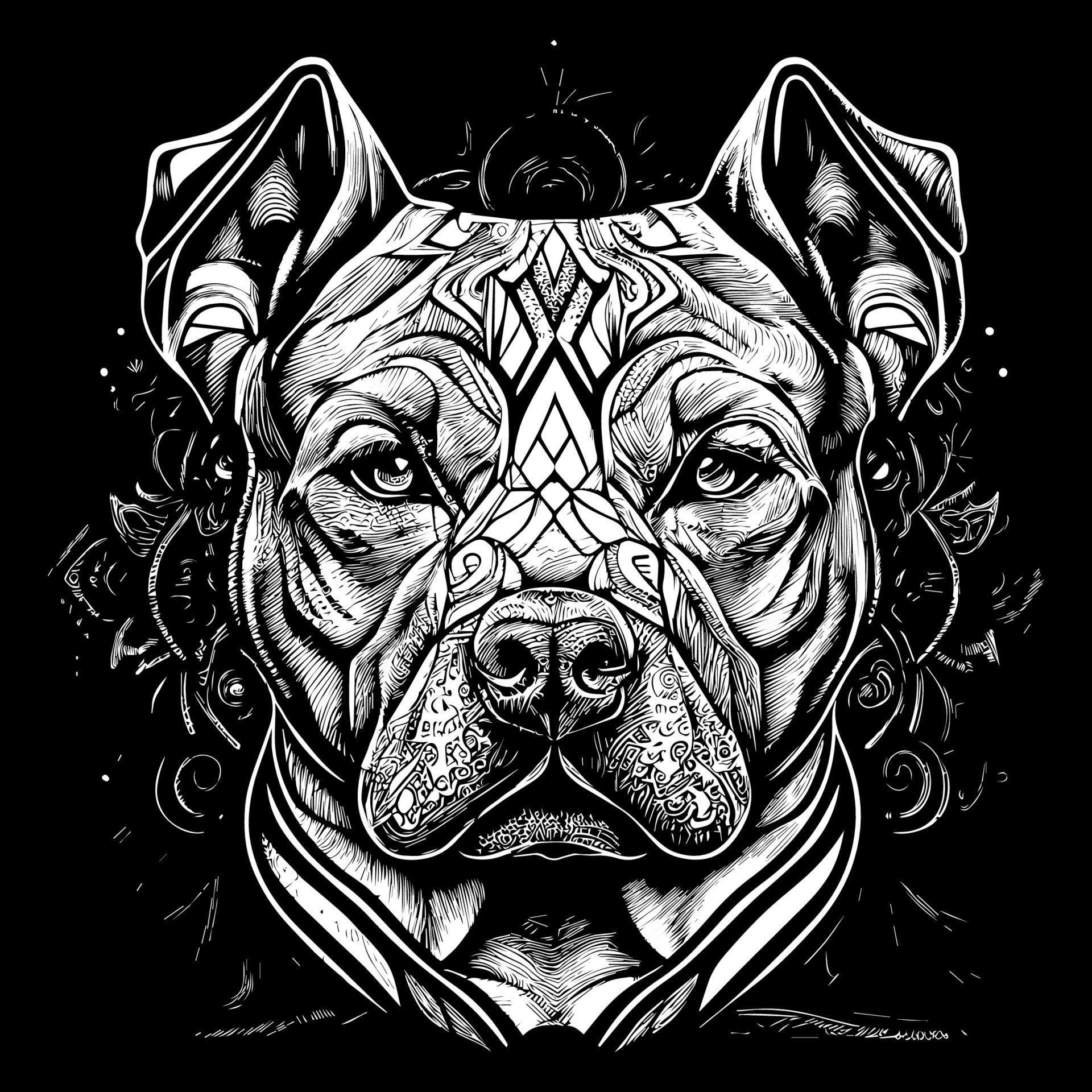 This striking angry pitbull lineart drawing captures the muscular build