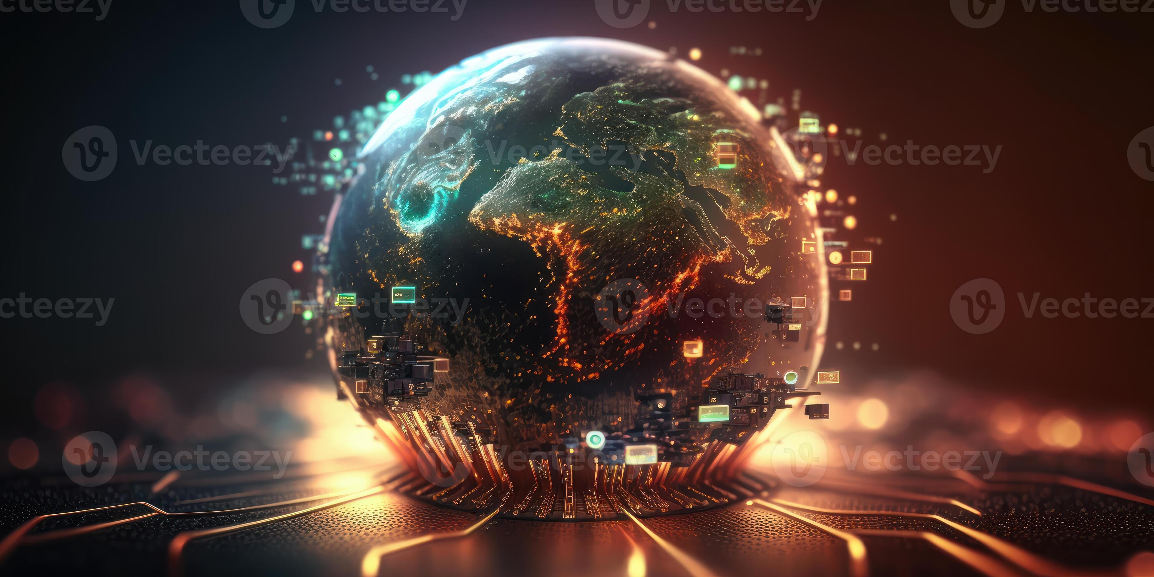 Futuristic cyber earth background, Digital world and Global network