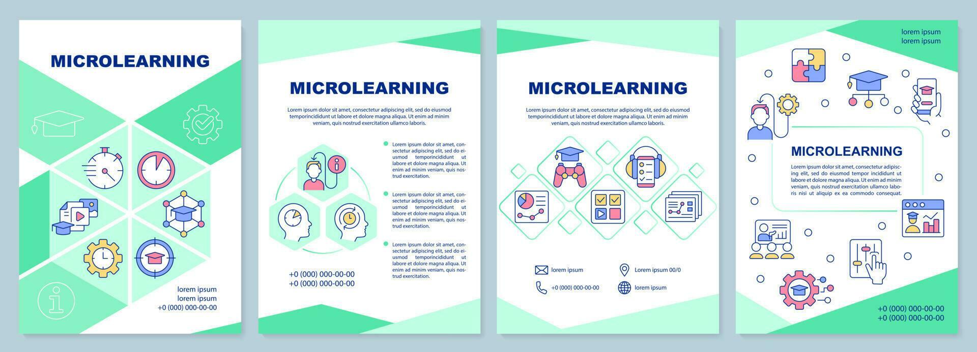 Microlearning approach green brochure template. E learning. Leaflet