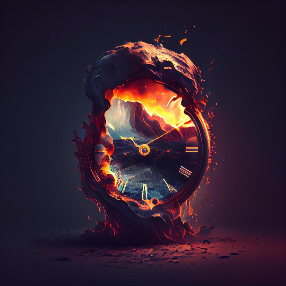 Time is running out of time concept with burning clock on the dark(03)