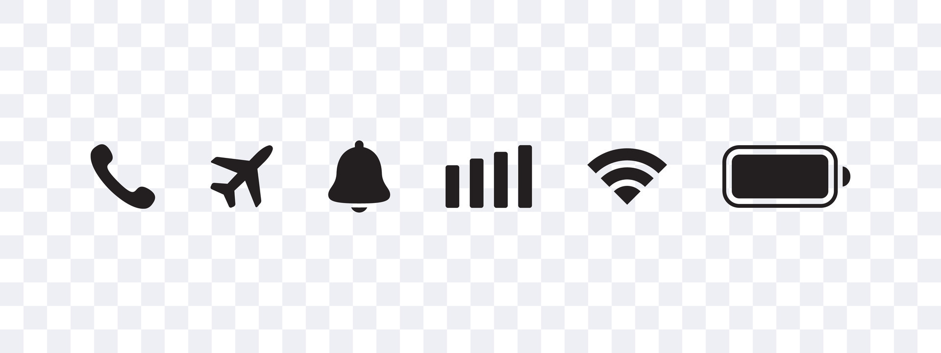 Smartphone notification icons. Mobile icons UI, UX design. Status bar icons. Vector scalable