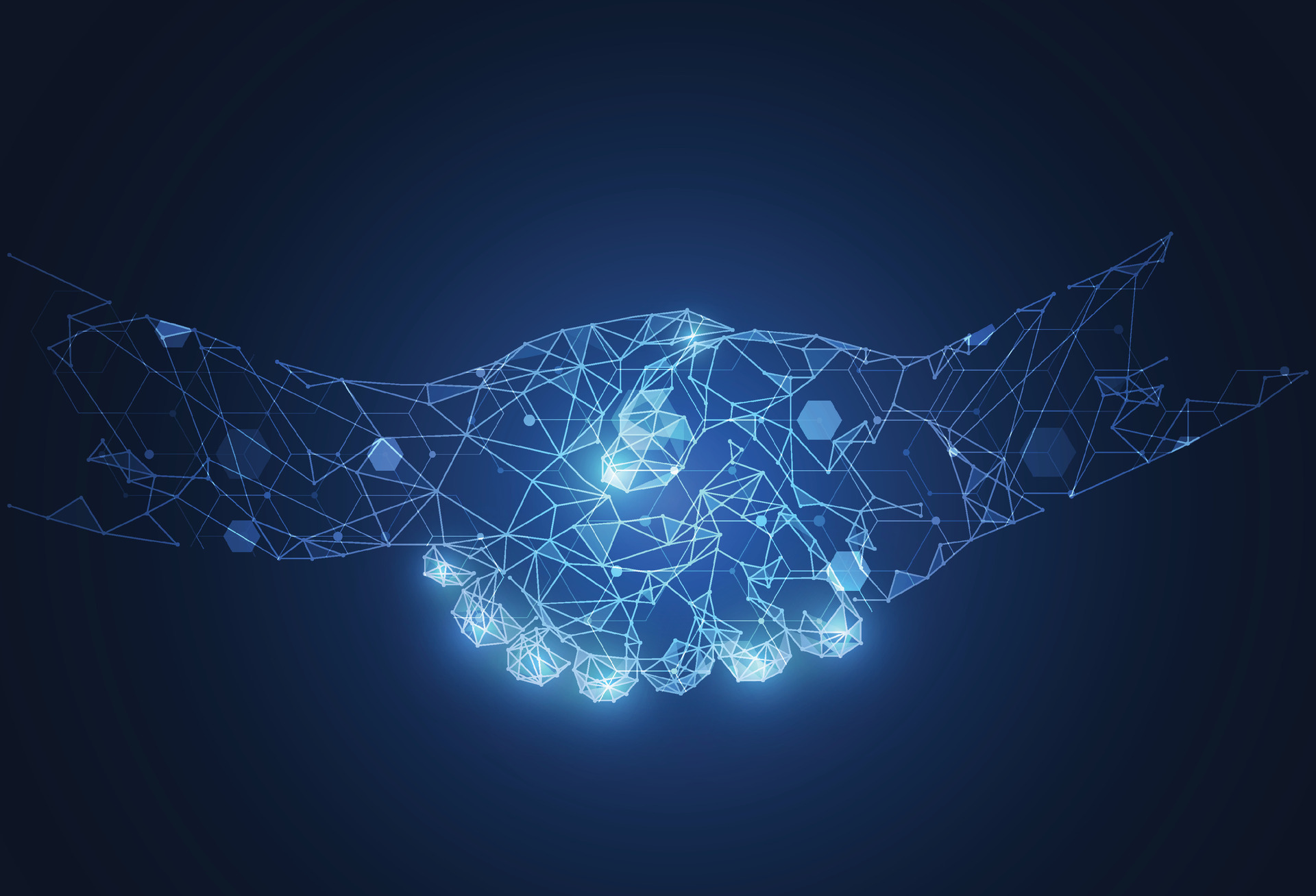 Business concept handshake. Abstract mesh and points and lines