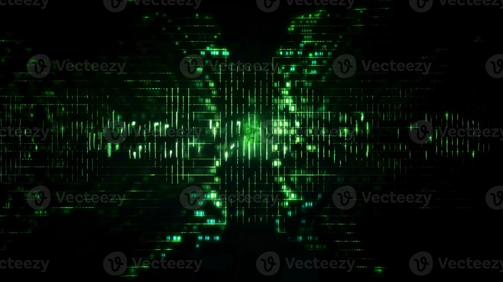 Green abstract binary code elements on a dark screen generative AI