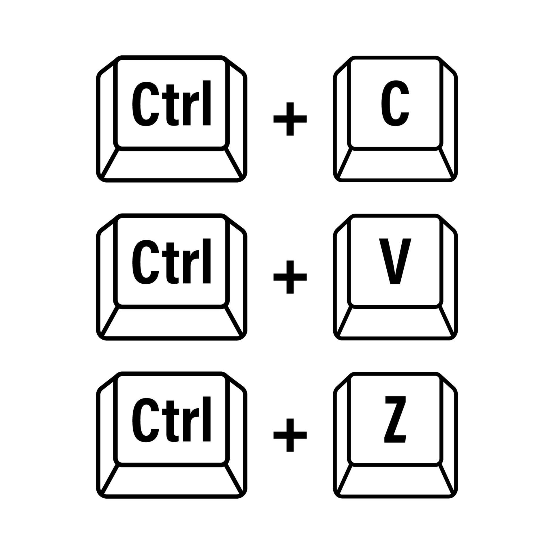 Ctrl C, Ctrl V and Ctrl Z computer keyboard buttons. Desktop interface