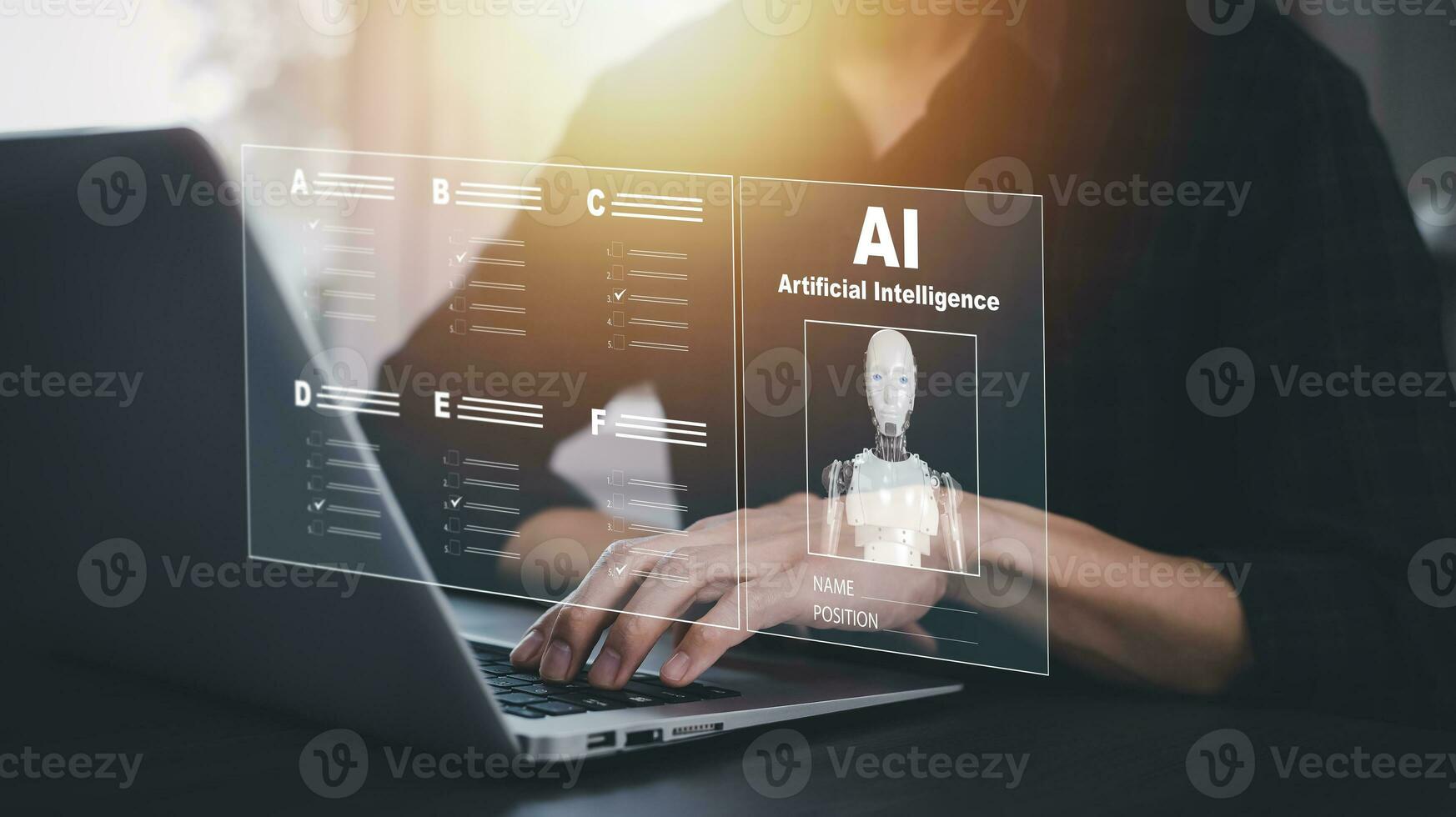 Programmer people working and touch virtual screen AI, artificial