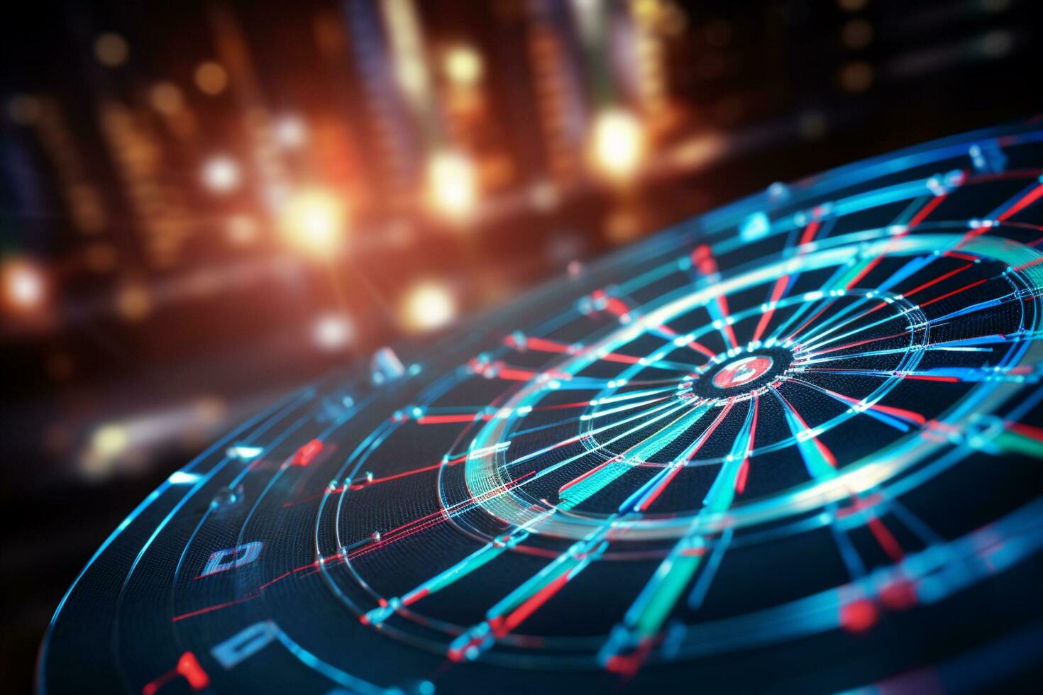 Futuristic target with glowing lines and bokeh background. 3D rendering(04)