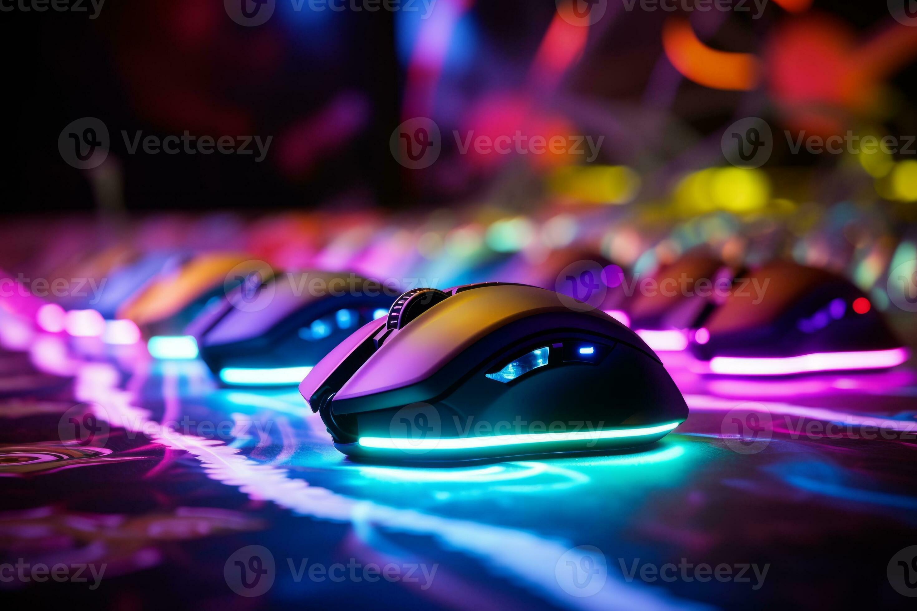 Close ups of RGB lit gaming mouse. Generative AI 31581582 Stock Photo