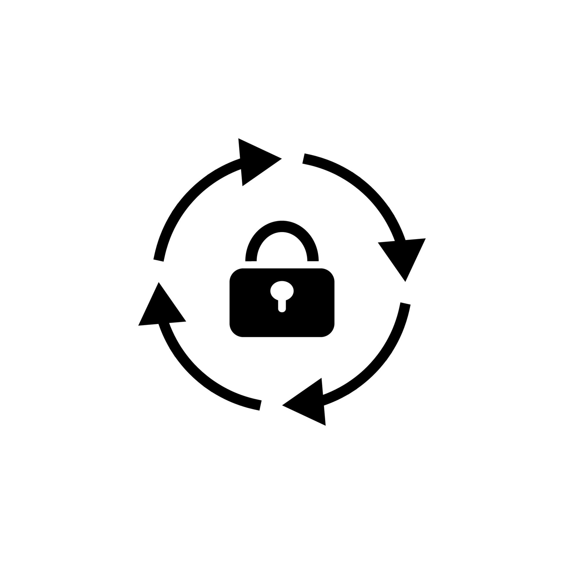 Lock with round arrows. Update with reboot and secure web system with