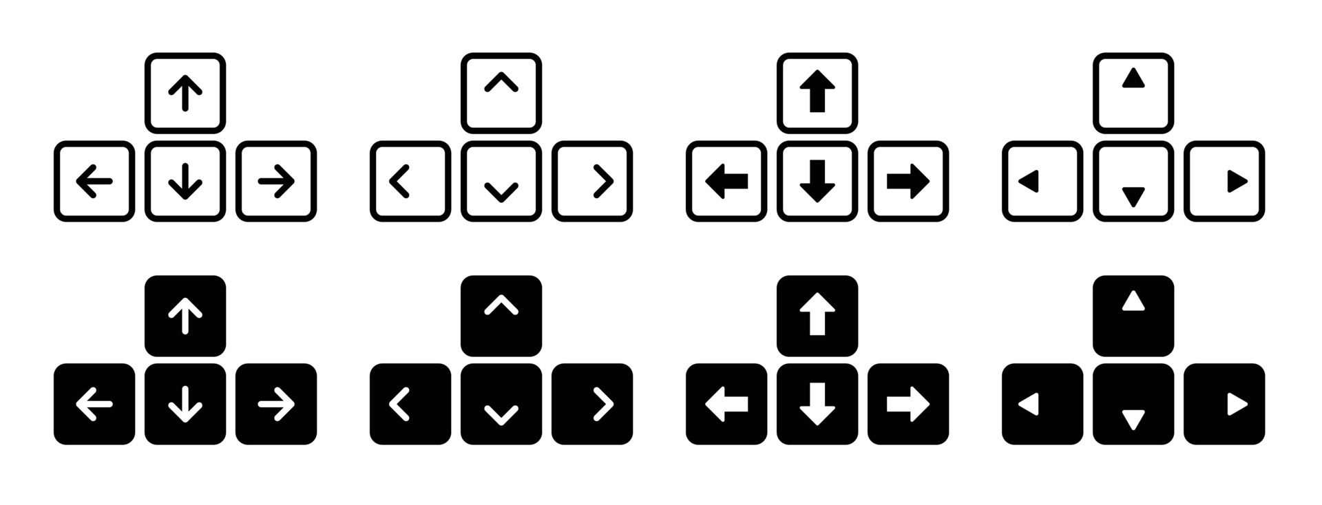 keyboard arrow key buttons set. computer navigation arrows vector