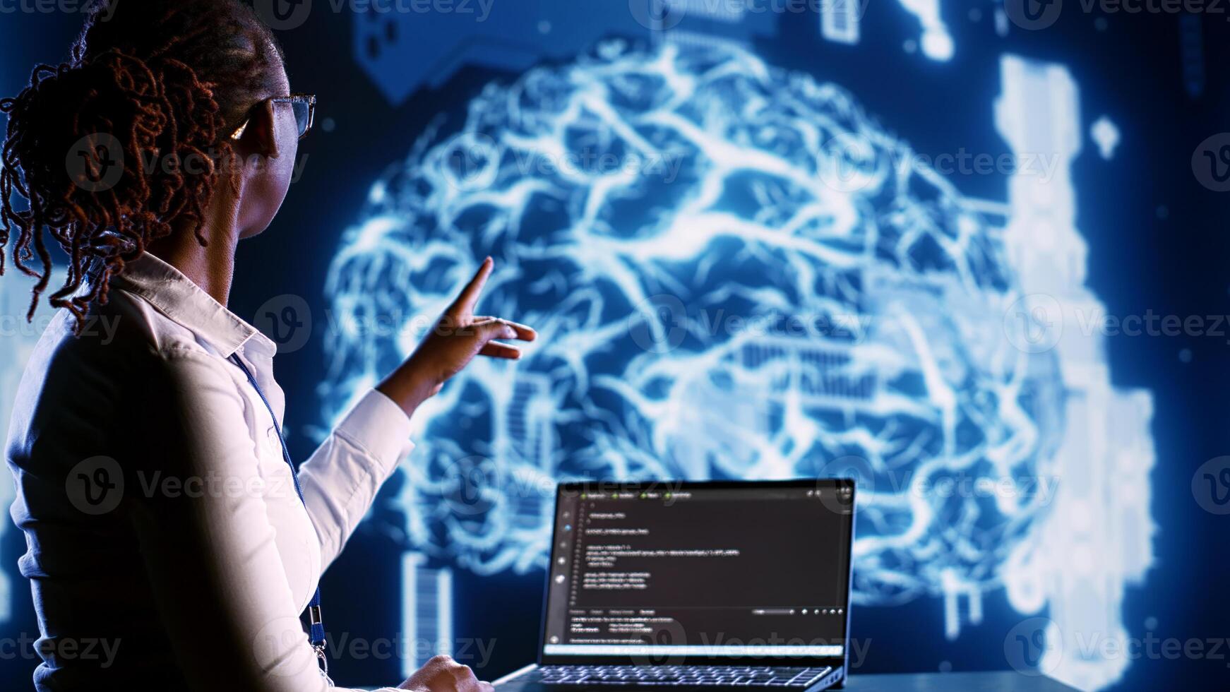 Overseeing manager writing artificial intelligence script code in
