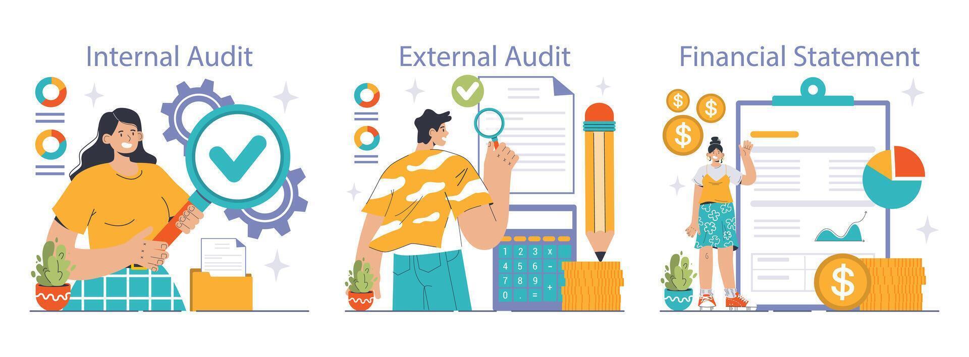Audit process set. Flat vector illustration 42584129 Vector Art at Vecteezy