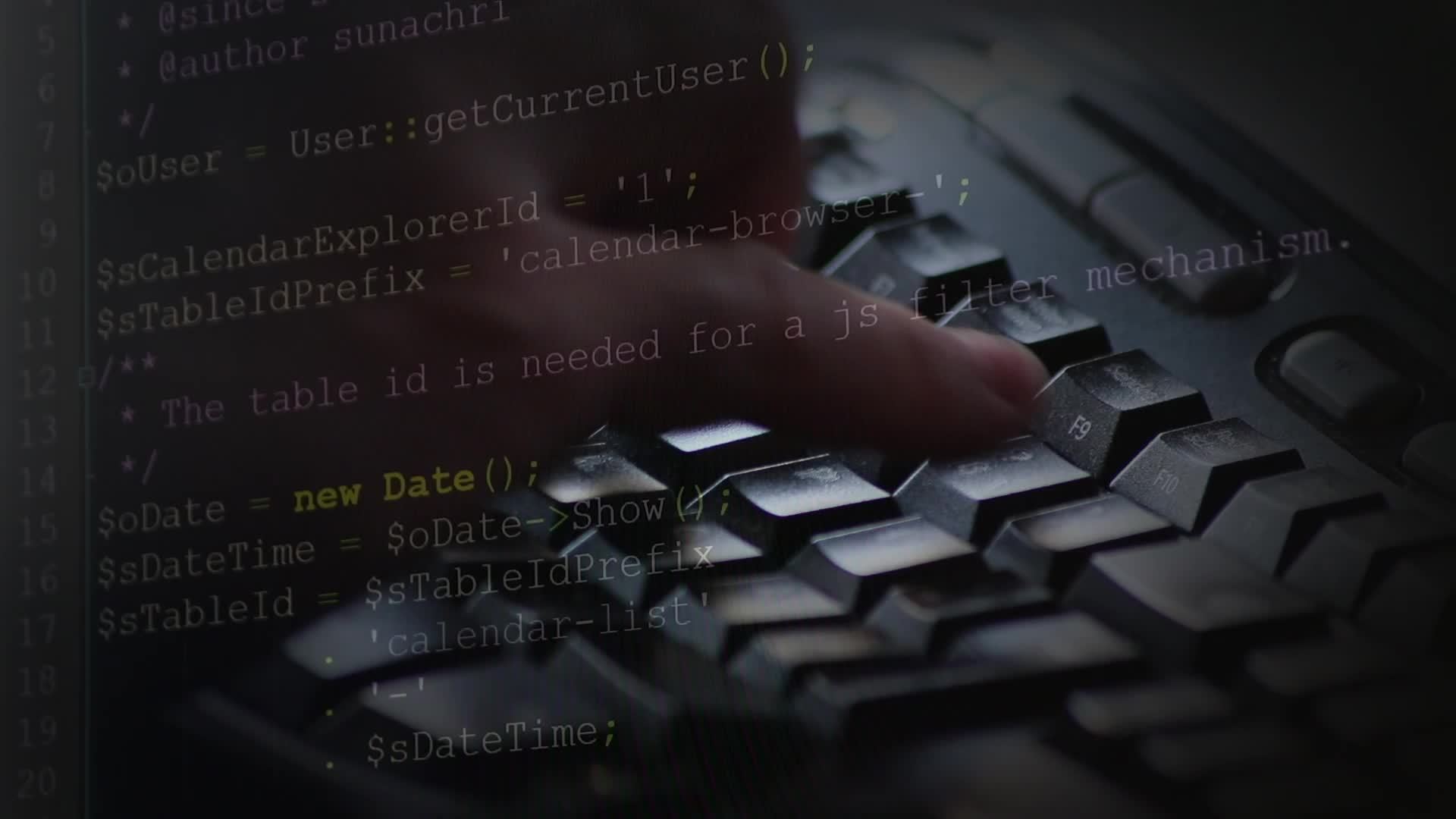 Typing PHPcode on screen by web developer and php developer shows