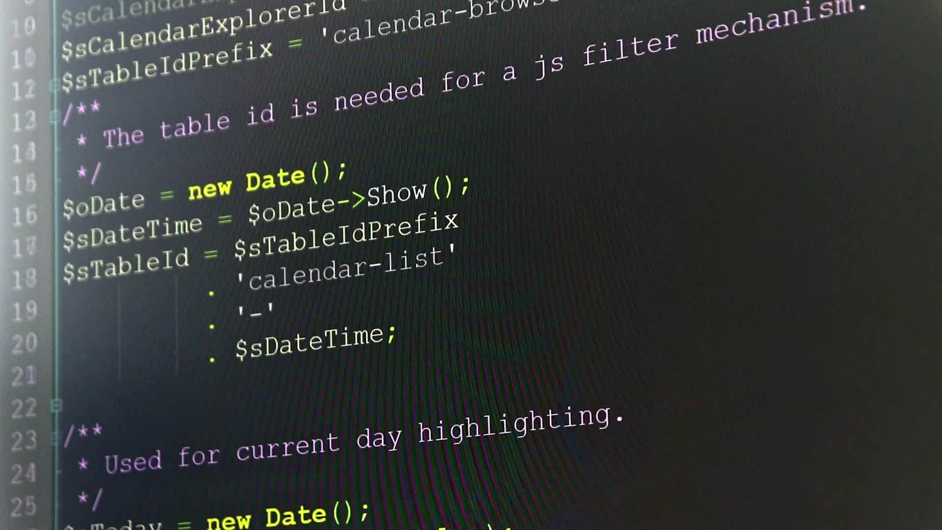 PHPcode review on screen by web developer and php developer shows