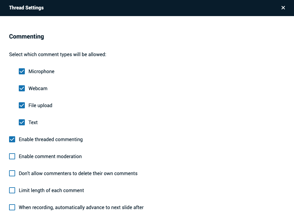 What does each playback setting mean? VoiceThread