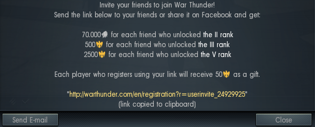 Invite friend Game War Thunder