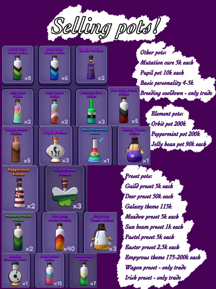 Trading/selling many pots! And 38 hatch preset skyrix’s Fandom