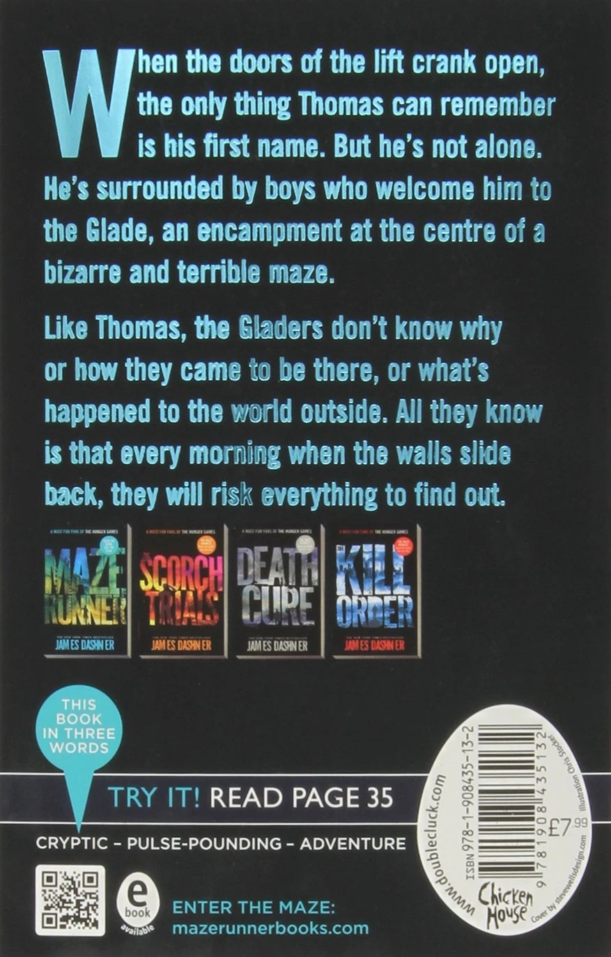 Maze runner book's back cover Fandom