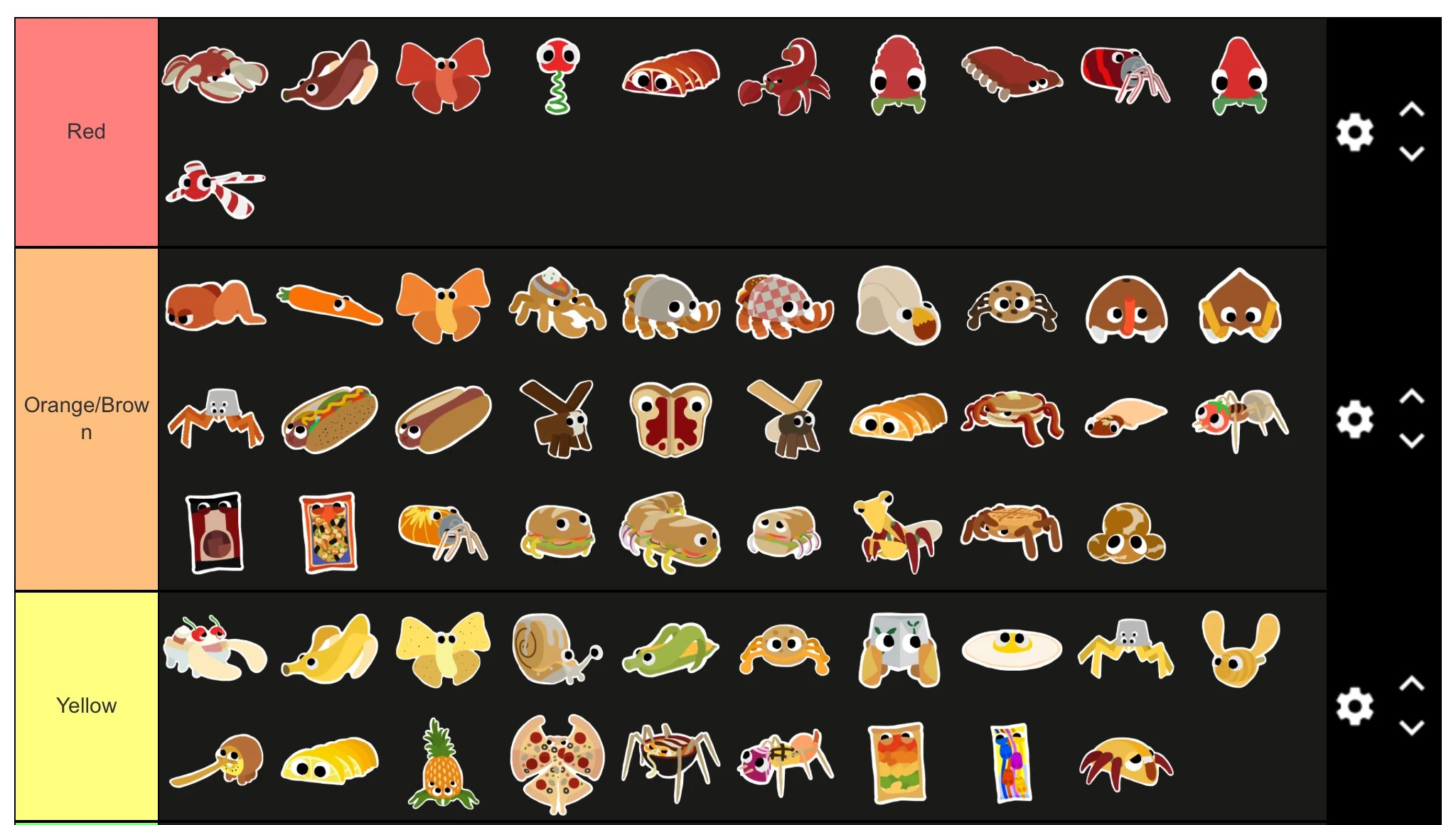 I color assorted all bugsnax in a Tier List Fandom