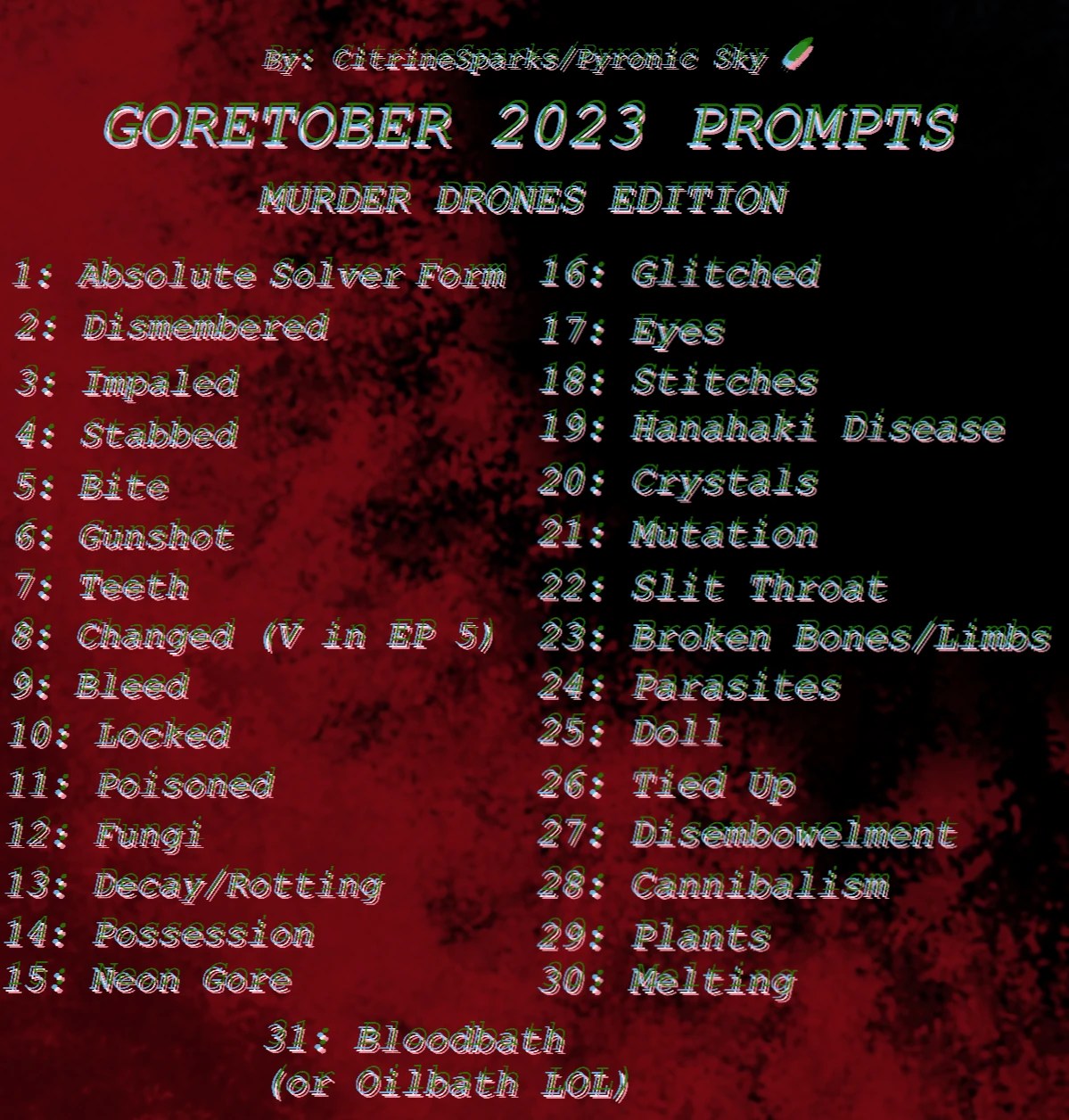 Goretober 2025 Promptsmart Remote GORETOBER 2023 PROMPTS MURDER DRONES EDITION Fandom