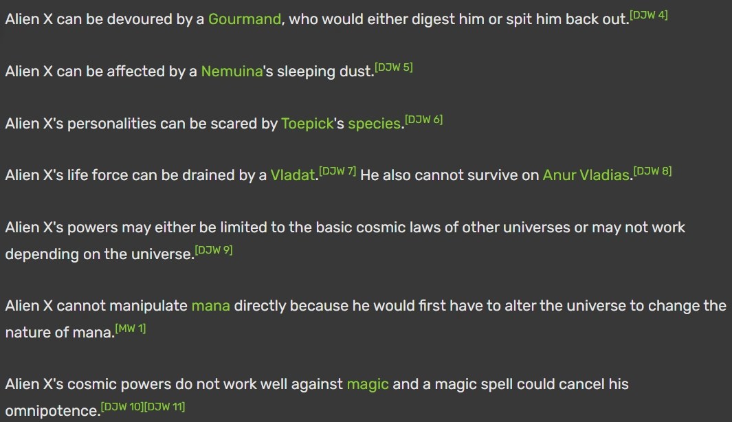 Weird weakness statements on Alien X Fandom