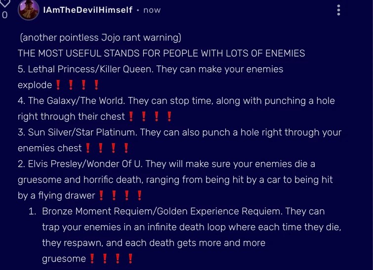 THE MOST USEFUL STANDS FOR PEOPLE WITH LOTS OF ENEMIES (from my limited