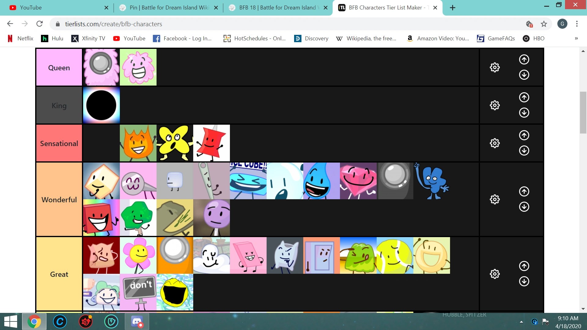 My BFB tier list. (Updated after BFB 17.) Fandom
