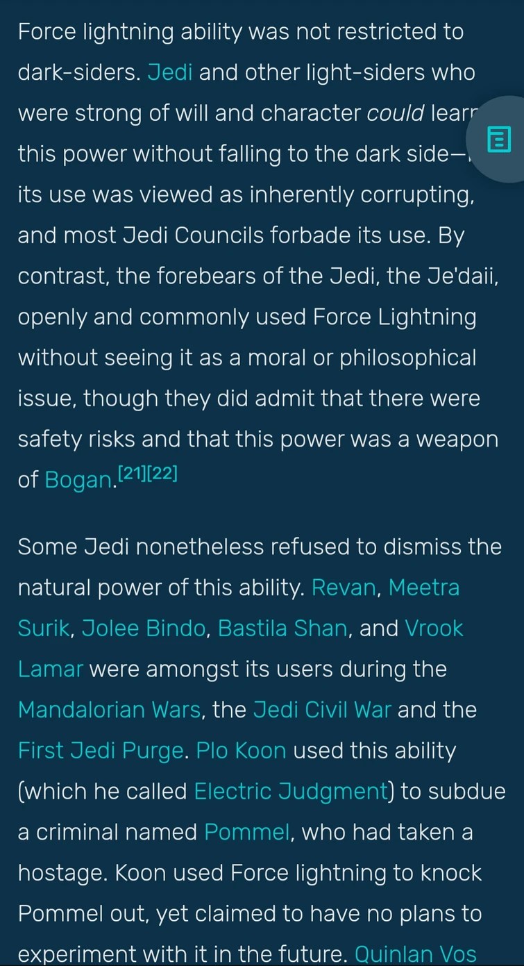 Can Jedi use Force Lightning? Fandom
