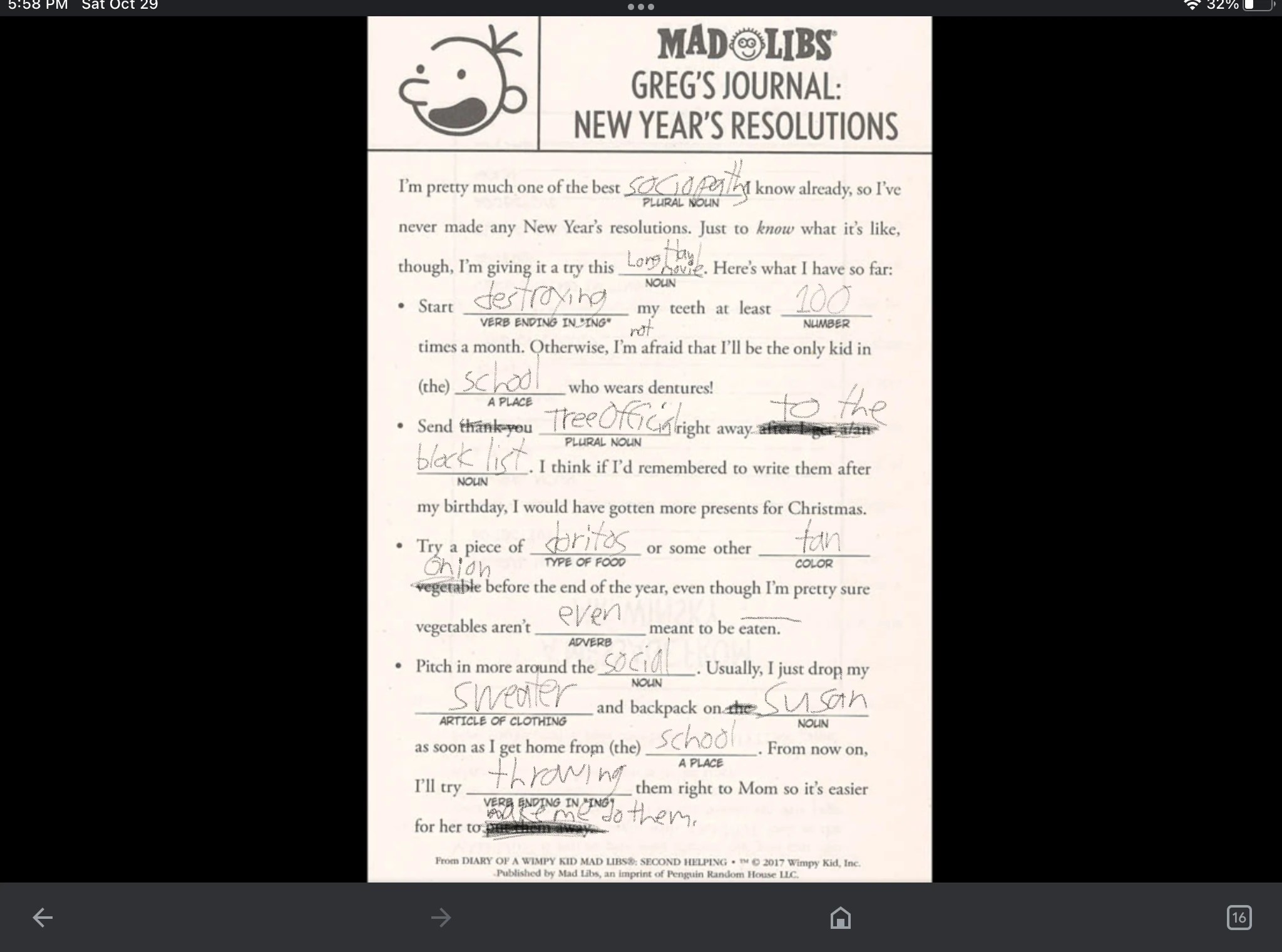 Some Mad Libs entries Fandom