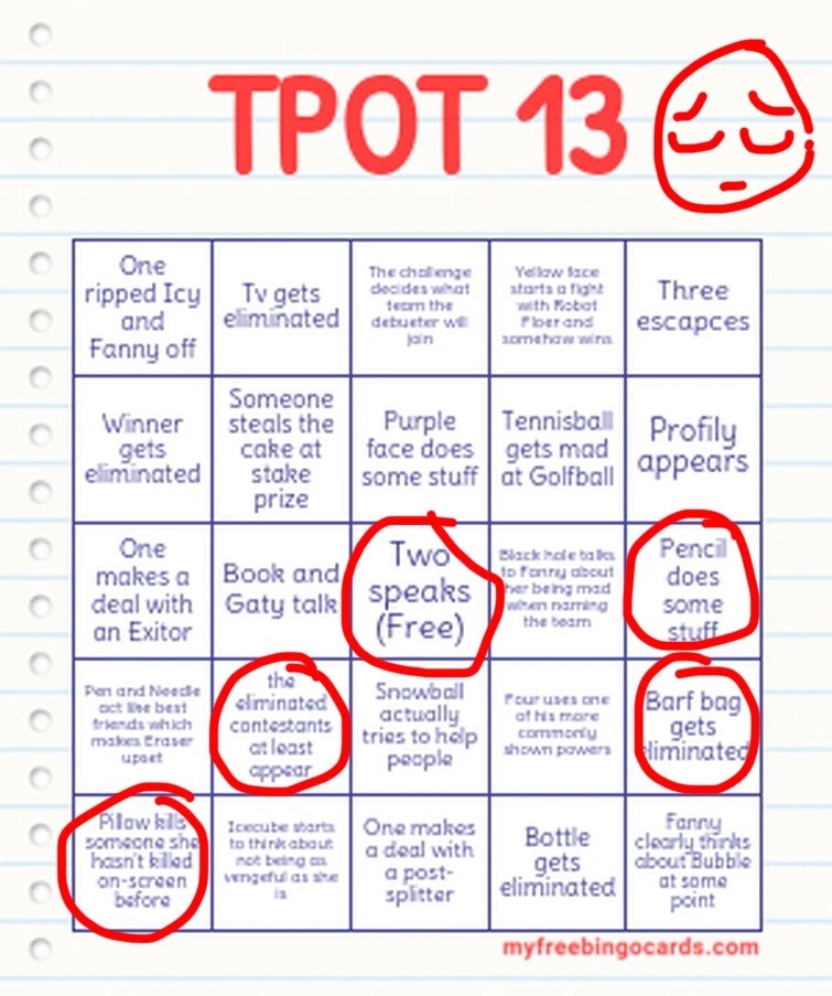 kinda I had this empty TPOT 13 bingo sheet; I who made it