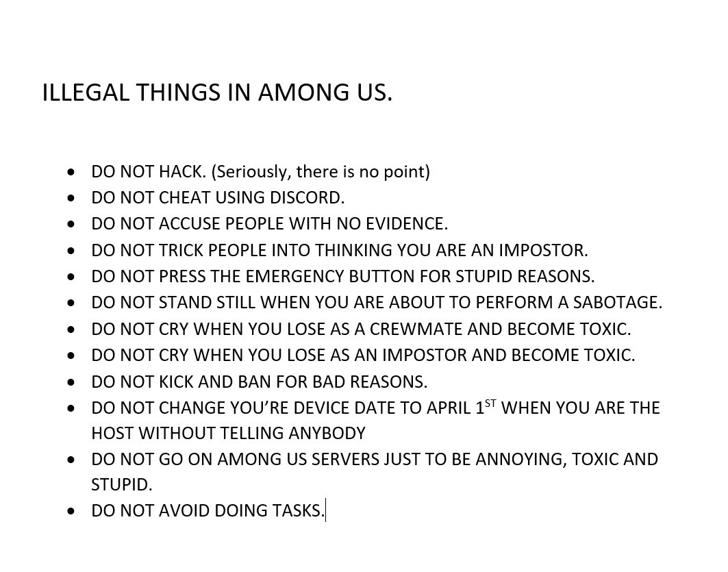 Illegal things in Among Us Fandom