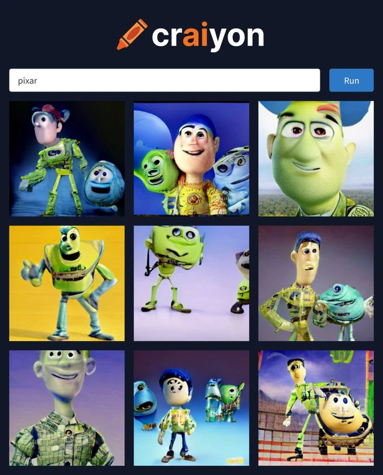 I got these meshed up characters by putting "Pixar" in an AI image